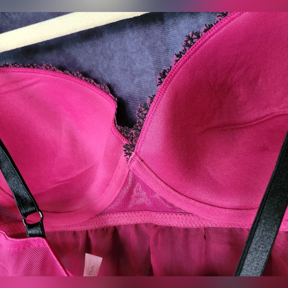 La Vie En Rose Pink And Black Sheer Teddy - Picture 7 of 7